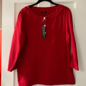 NWT. Talbots red top with 3 crystal buttons. Size PL.